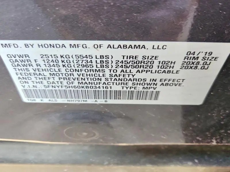 2019 HONDA PILOT TOURING  