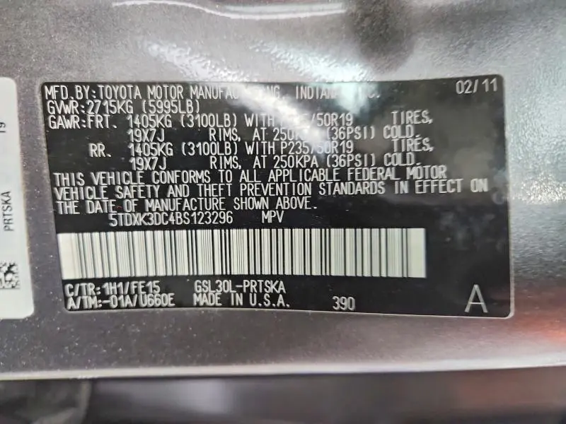 2011 TOYOTA SIENNA SPORT  
