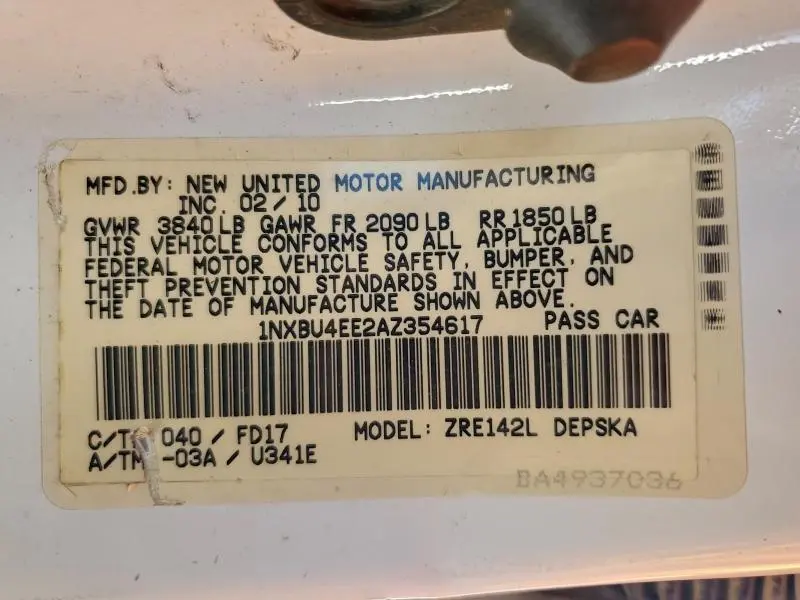 2010 TOYOTA COROLLA BASE  