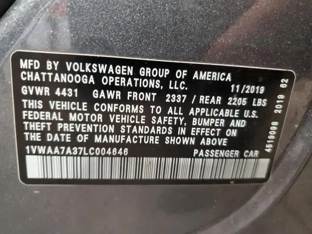 2020 VOLKSWAGEN PASSAT S  