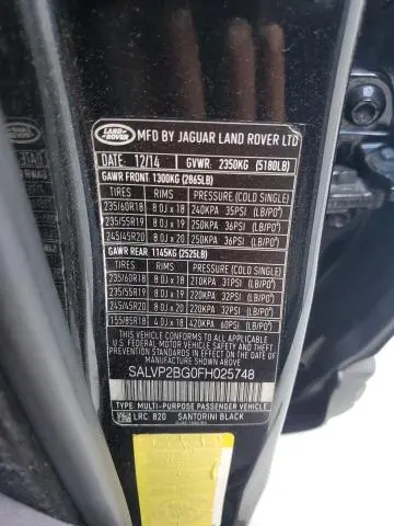 2015 LAND ROVER RANGE ROVER EVOQUE PURE PLUS  