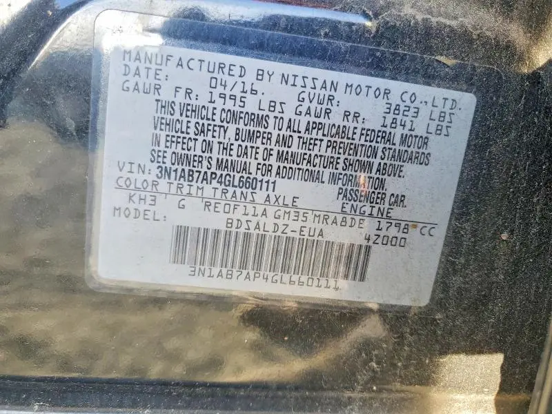 2016 NISSAN SENTRA S  