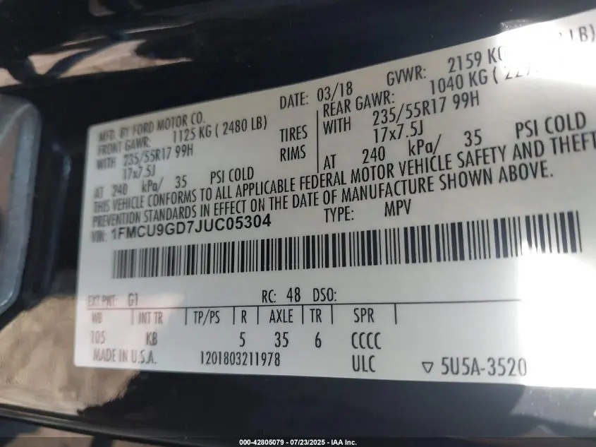2018 FORD ESCAPE SE