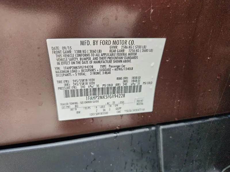 2015 FORD TAURUS POLICE INTERCEPTOR  