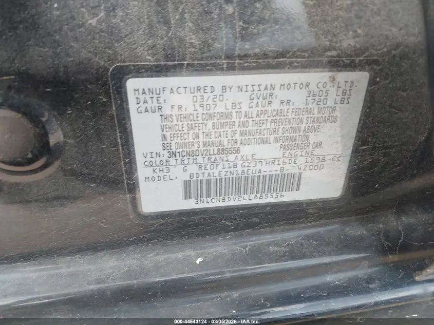 2020 NISSAN VERSA S XTRONIC CVT