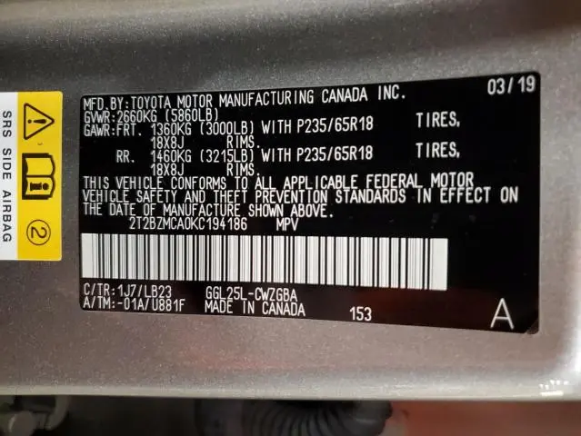 2019 LEXUS RX 350 BASE  