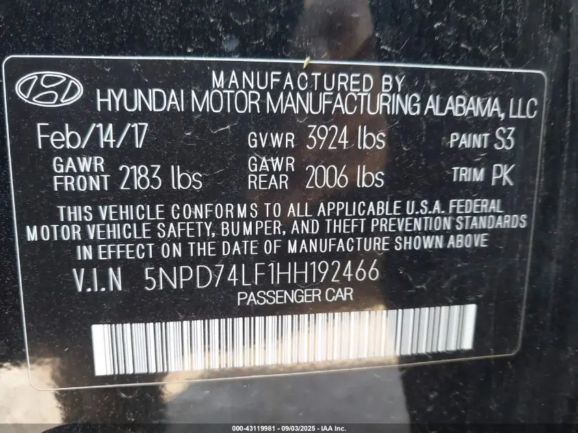 2017 HYUNDAI ELANTRA SE