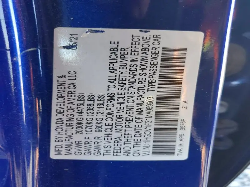 2021 HONDA ACCORD SPORT  