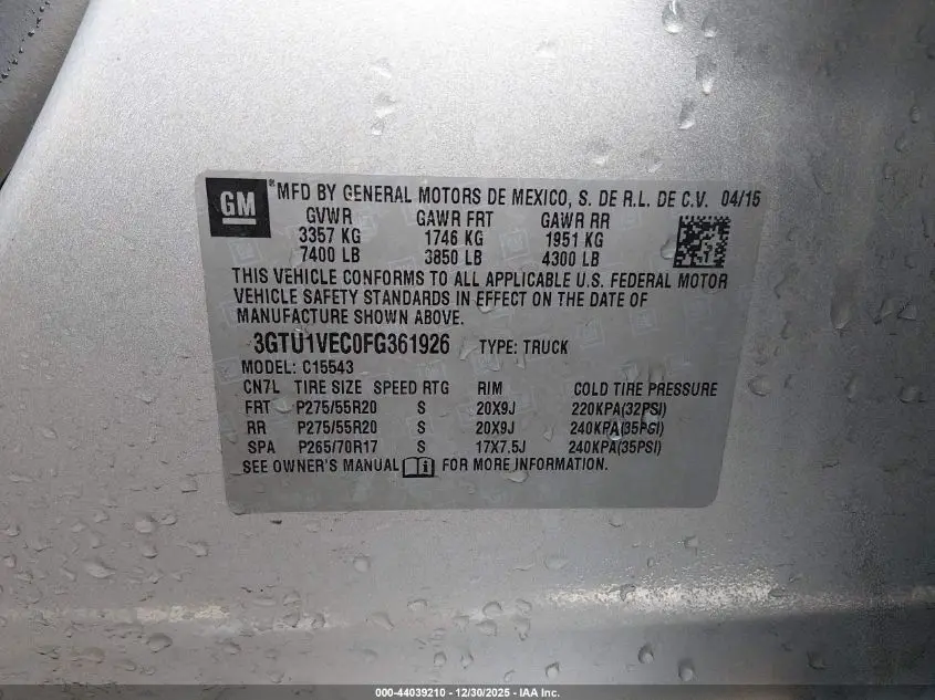 2015 GMC SIERRA 1500 SLT