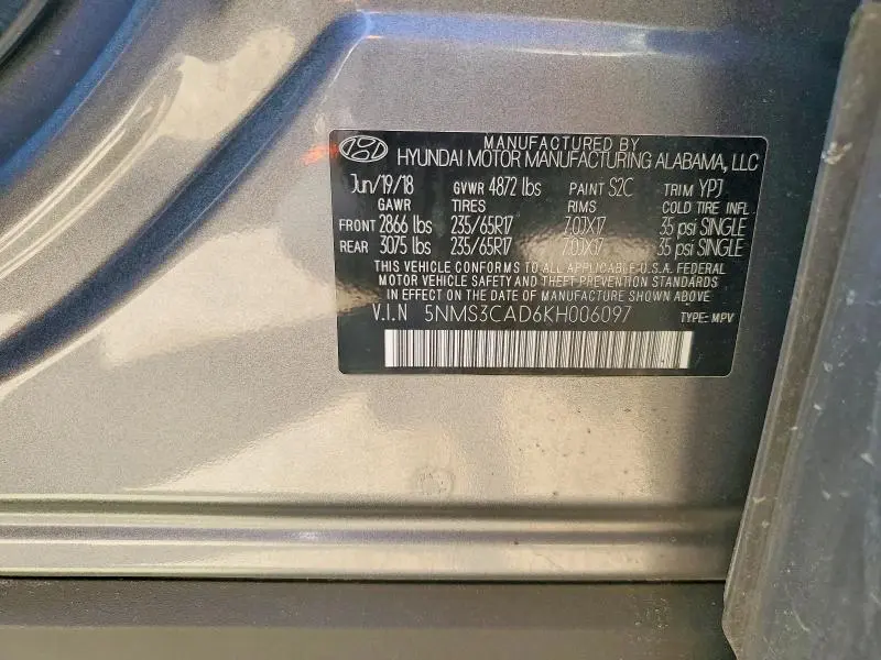 2019 HYUNDAI SANTA FE SEL 2.4L  