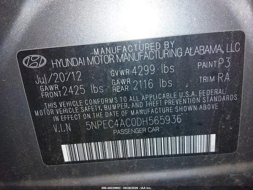 2013 HYUNDAI SONATA SE