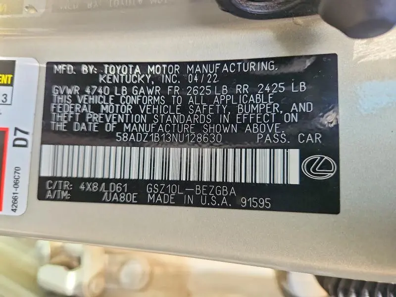 2022 LEXUS ES 350 BASE  