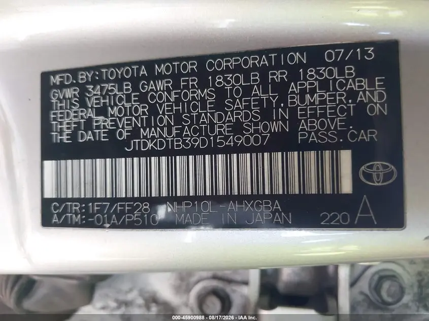 2013 TOYOTA PRIUS C THREE