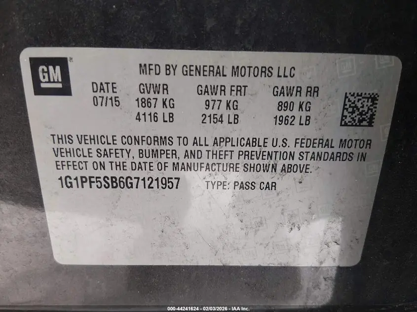 2016 CHEVROLET CRUZE LIMITED 2LT AUTO