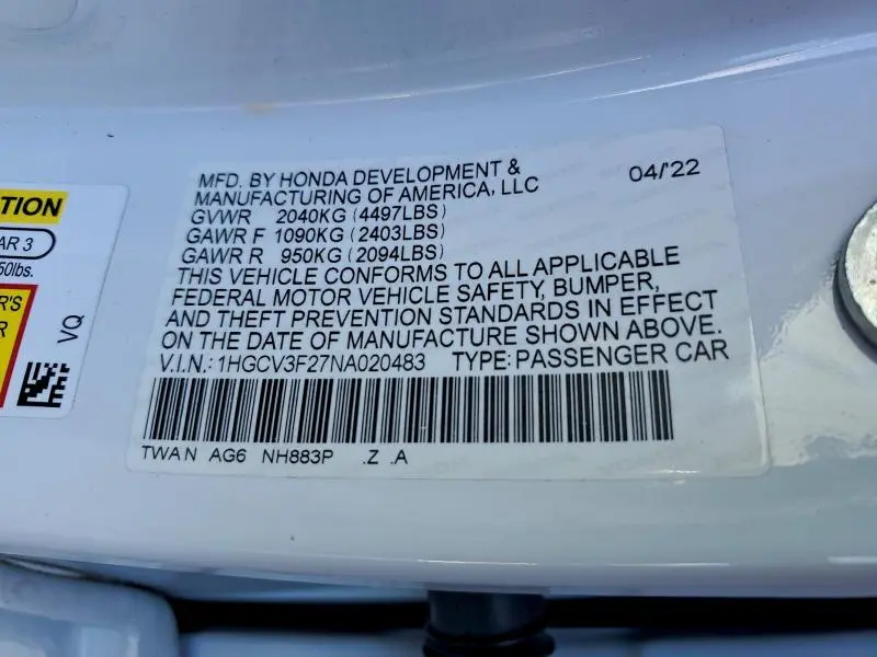 2022 HONDA ACCORD HYBRID SPORT  