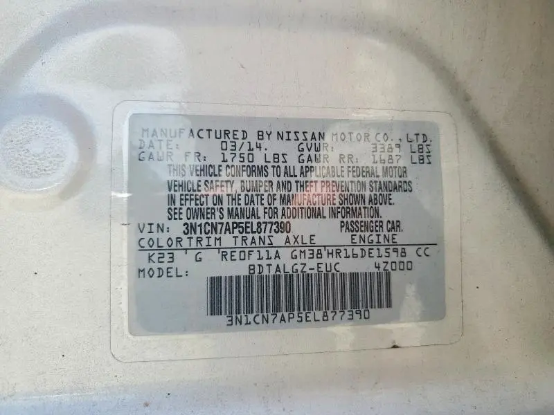2014 NISSAN VERSA 1.6 S  