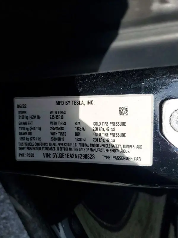 2022 TESLA MODEL 3   