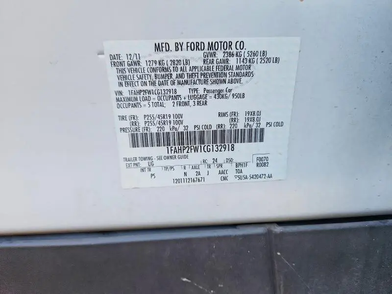 2012 FORD TAURUS LIMITED  