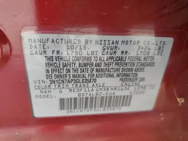 2016 NISSAN VERSA S  
