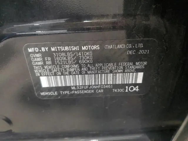 2022 MITSUBISHI MIRAGE G4 ES