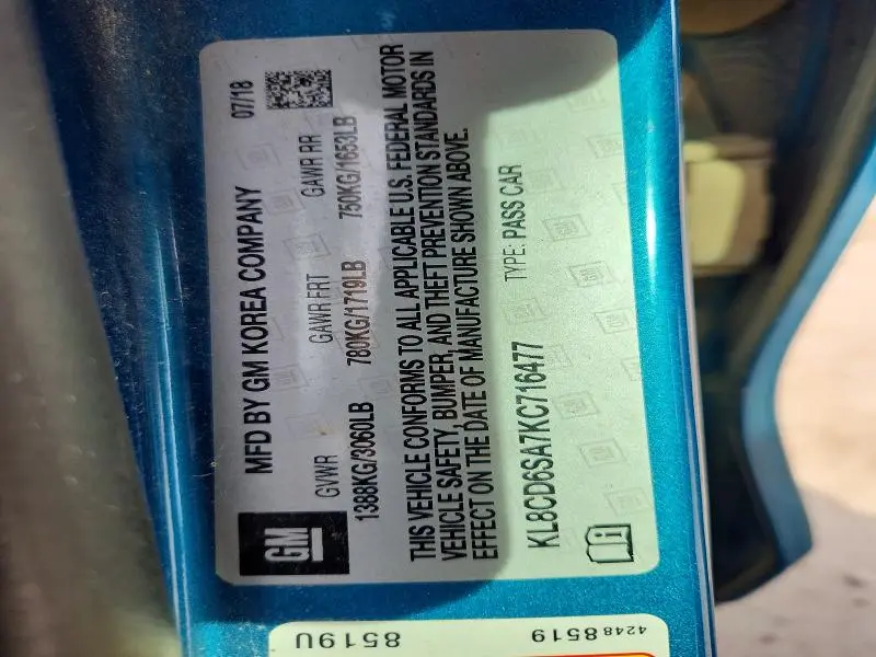 2019 CHEVROLET SPARK 1LT  