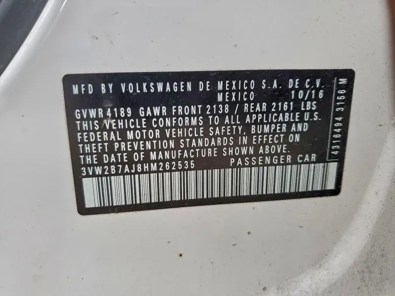 2017 VOLKSWAGEN JETTA S  