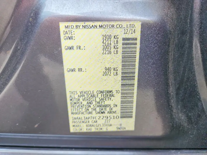 2015 NISSAN ALTIMA 2.5 S  