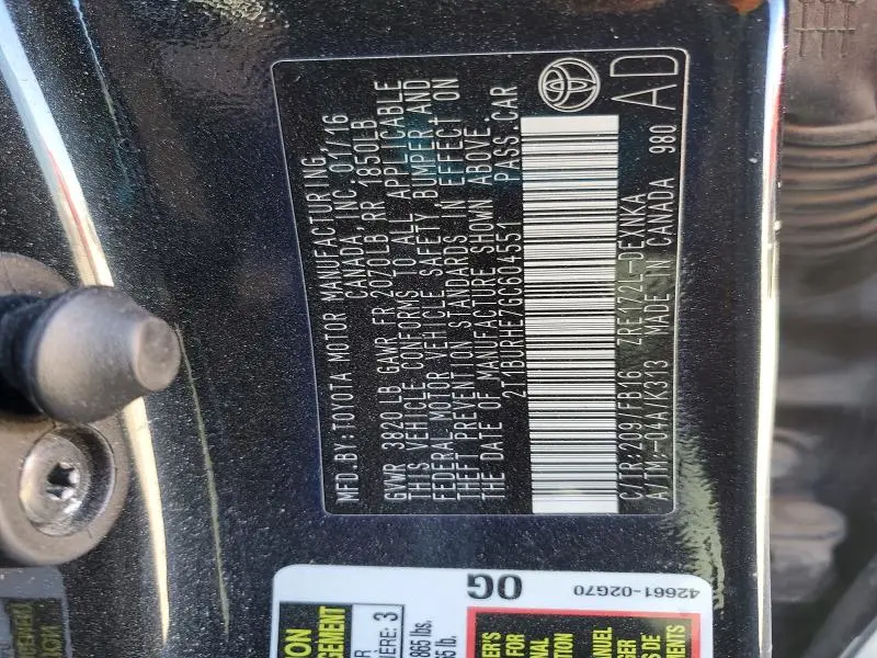 2016 TOYOTA COROLLA LE  