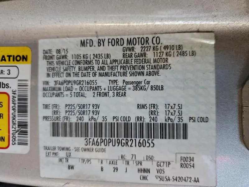 2016 FORD FUSION SE PHEV  