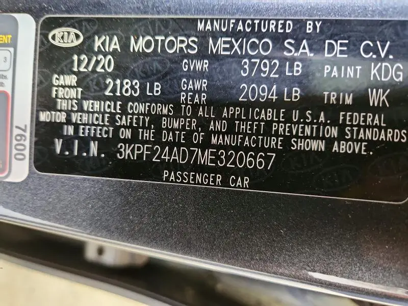 2021 KIA FORTE FE  