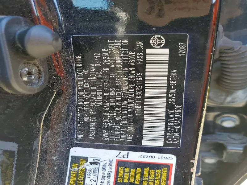 2012 TOYOTA CAMRY XLE  