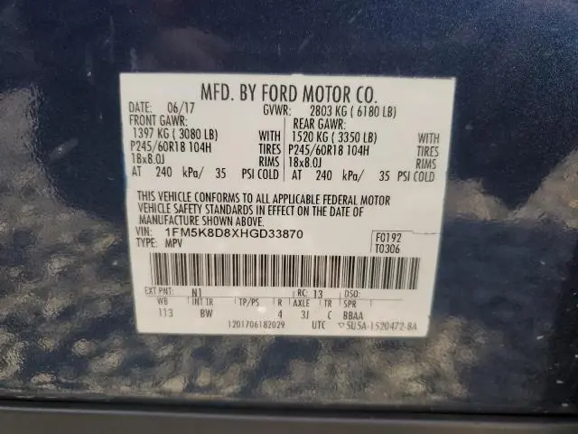 2017 FORD EXPLORER XLT  