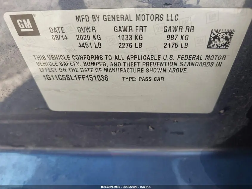 2015 CHEVROLET MALIBU 1LT
