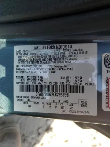 2012 FORD FUSION SE  