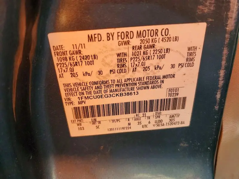 2012 FORD ESCAPE LIMITED  