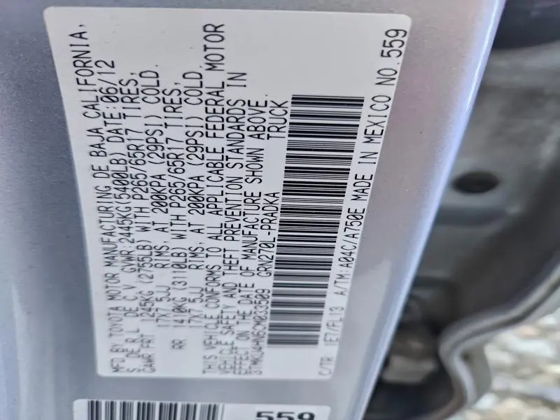 2012 TOYOTA TACOMA DOUBLE CAB PRERUNNER LONG BED  