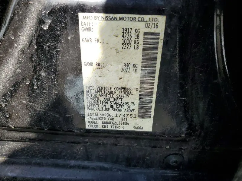 2016 NISSAN ALTIMA 2.5 S  