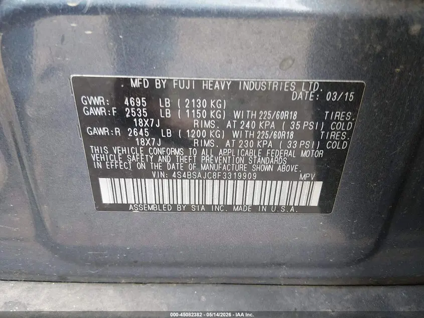 2015 SUBARU OUTBACK 2.5I LIMITED