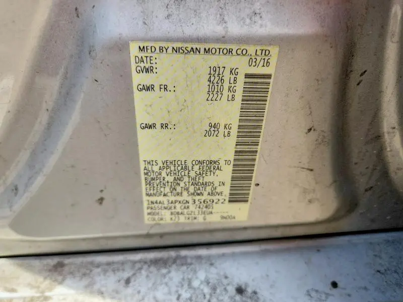 2016 NISSAN ALTIMA 2.5 S  