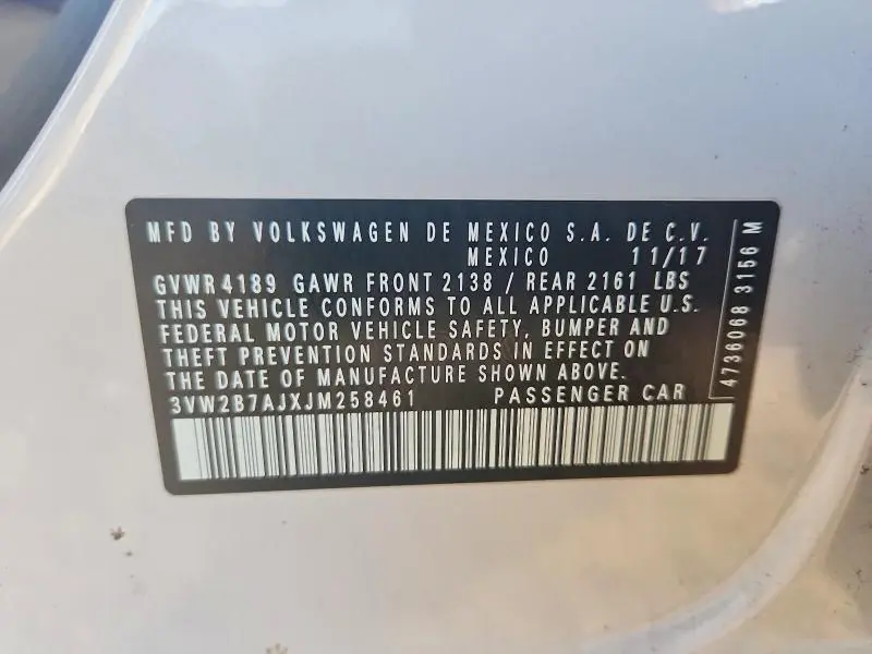 2018 VOLKSWAGEN JETTA S  