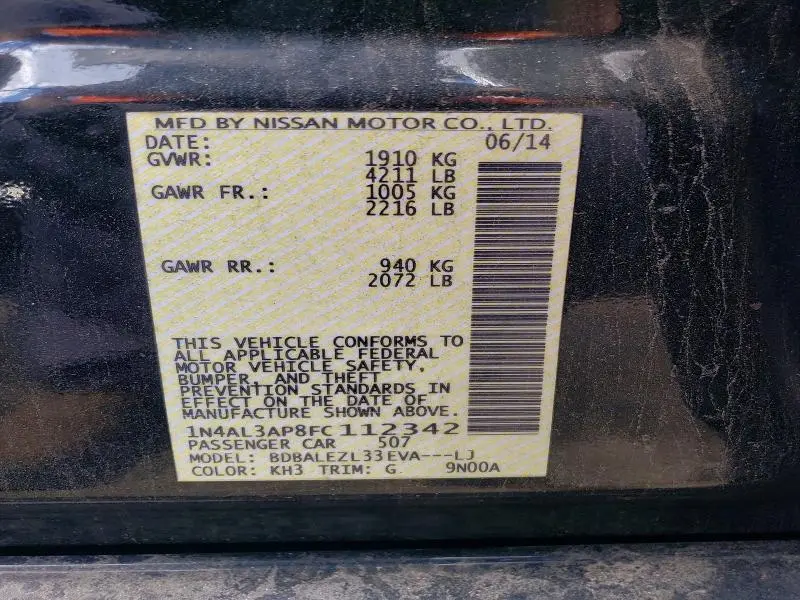 2015 NISSAN ALTIMA 2.5 S  