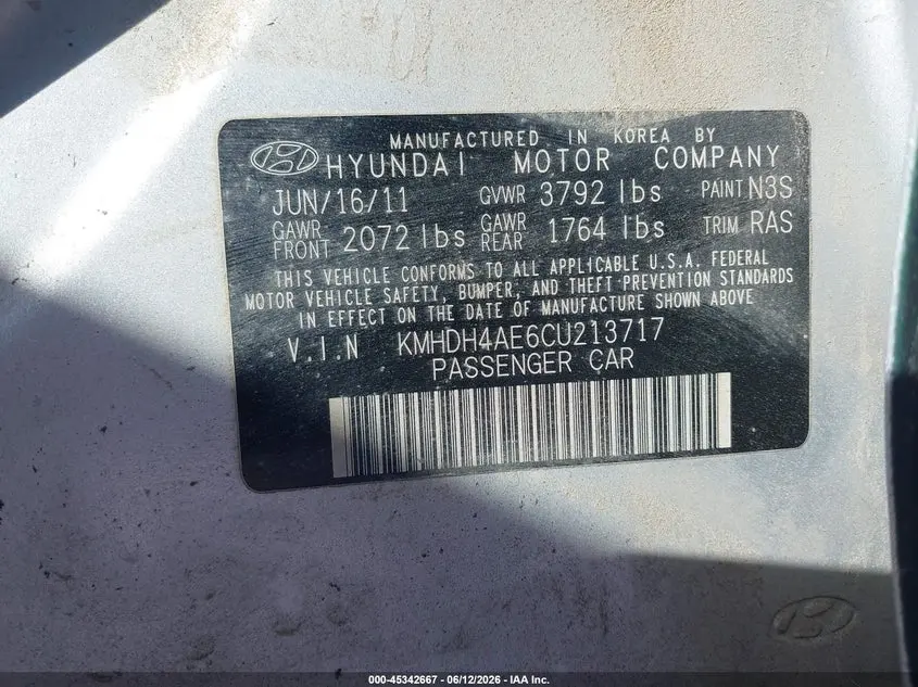 2012 HYUNDAI ELANTRA GLS (ULSAN PLANT)