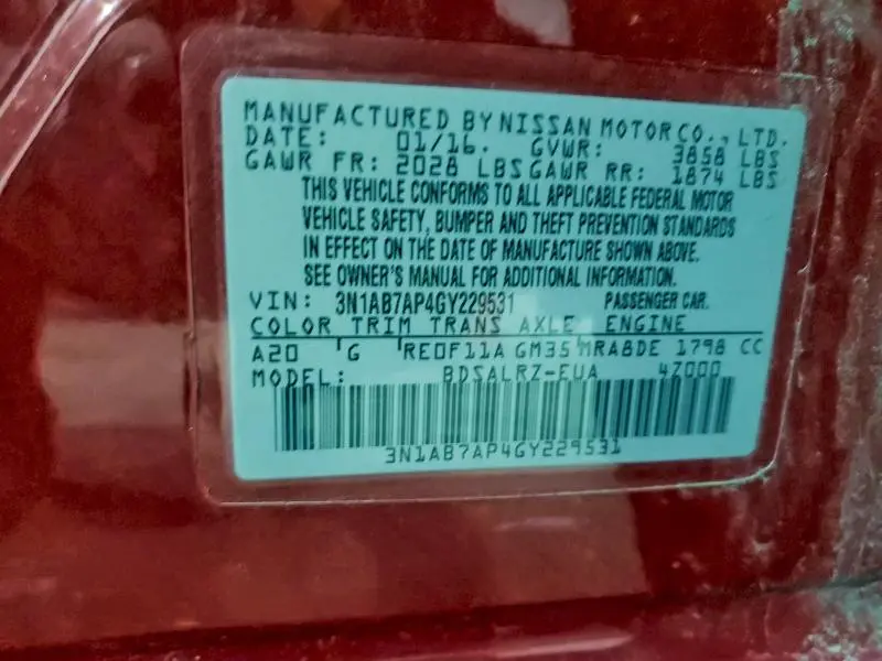 2016 NISSAN SENTRA S  