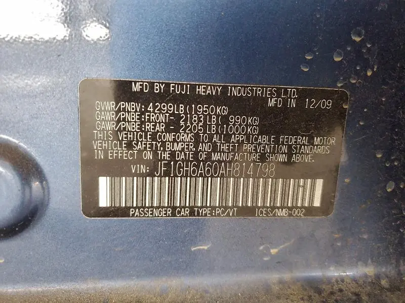 2010 SUBARU IMPREZA 2.5I  