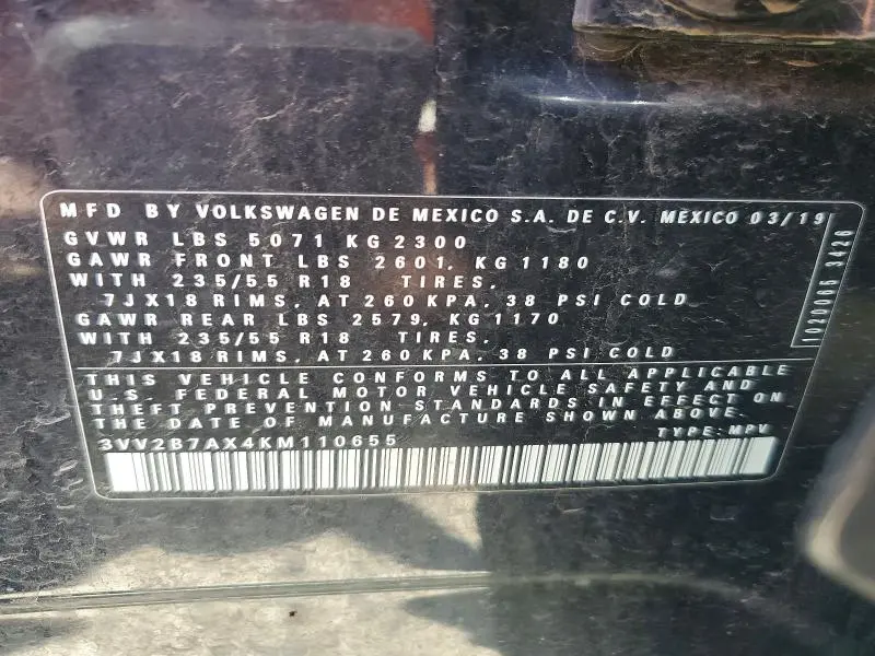 2019 VOLKSWAGEN TIGUAN   