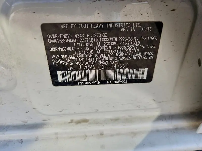 2016 SUBARU CROSSTREK LIMITED  