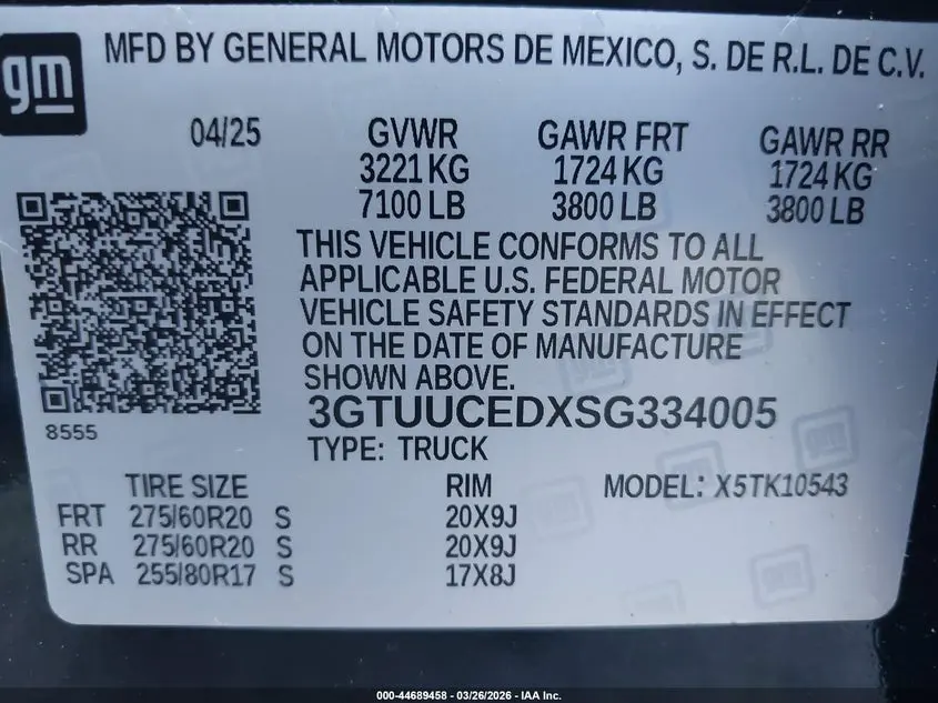2025 GMC SIERRA 1500 4WD  SHORT BOX ELEVATION WITH 3SB