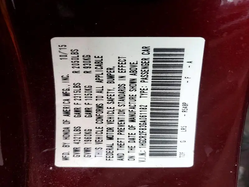 2016 HONDA ACCORD EXL  