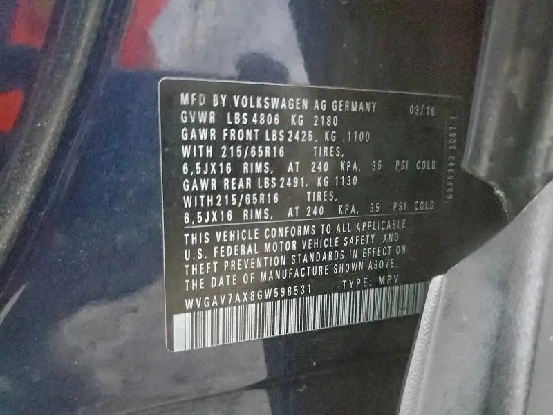 2016 VOLKSWAGEN TIGUAN S  