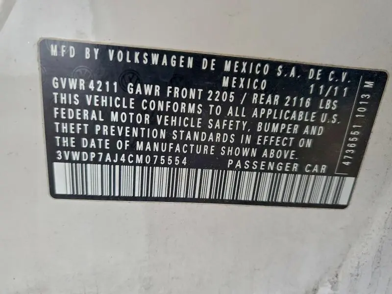 2012 VOLKSWAGEN JETTA SE  